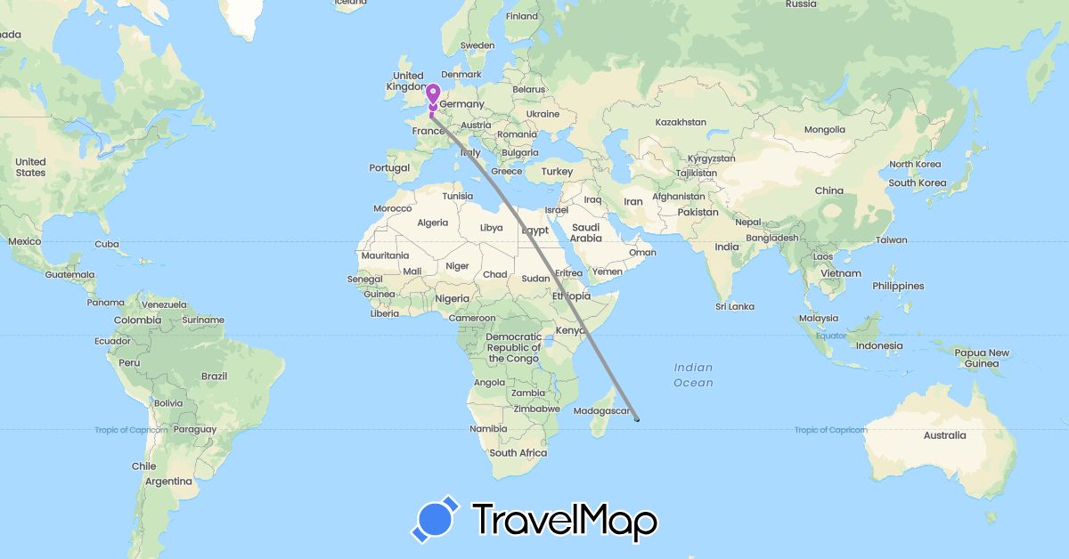 TravelMap itinerary: driving, bus, plane, train, hiking, boat in France (Europe)